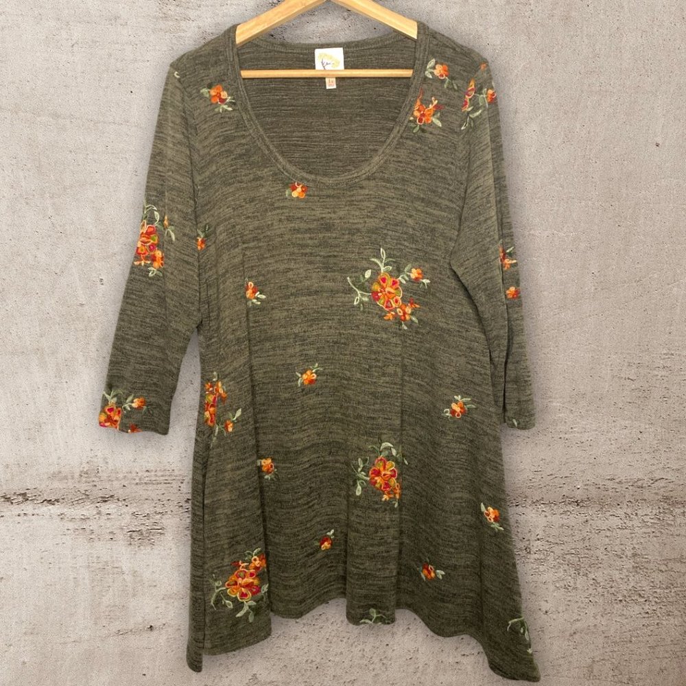 Anthropologie Fig and Flower Embroidered Long Sleeve Floral Dress Plus Size 1X